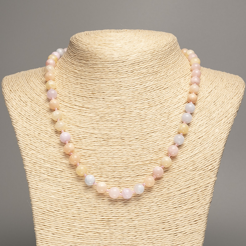 Sale! Necklace 'Morganite' with smooth beads, 8 mm diameter, 50 cm length, made of white nephrite (synthetic dyed)
