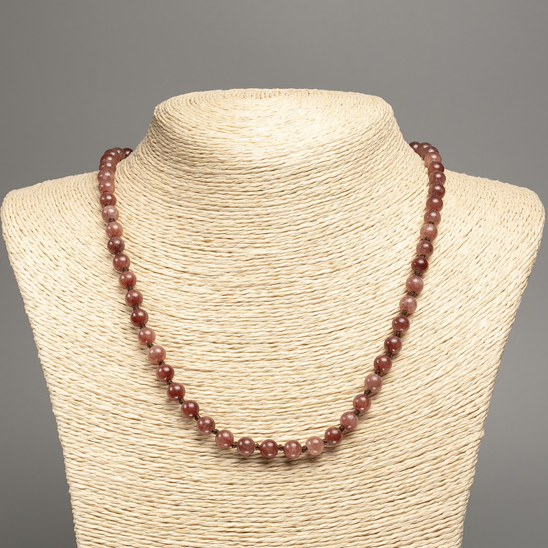 Discount! Necklace 'Jasper' smooth bead, diameter 6mm+-, length 50cm+- made of white nephrite (synthetic dyed)
