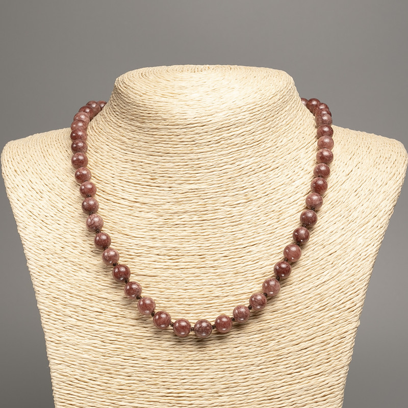 Discount! Jasper Necklace with smooth beads, 8mm diameter, 50 cm length, made of white nephrite (synthetic dyed)