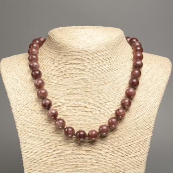 Discount! Necklace 'Jasper' smooth beads, 12 mm diameter ±, length 50 cm ± with white nephrite gemstone (synthetic dyed)