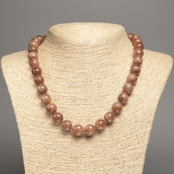 Discount! Necklace 'Jasper' with smooth beads, 12 mm diameter, approx. 50 cm length, made of white nephrite stone (synthetically dyed)