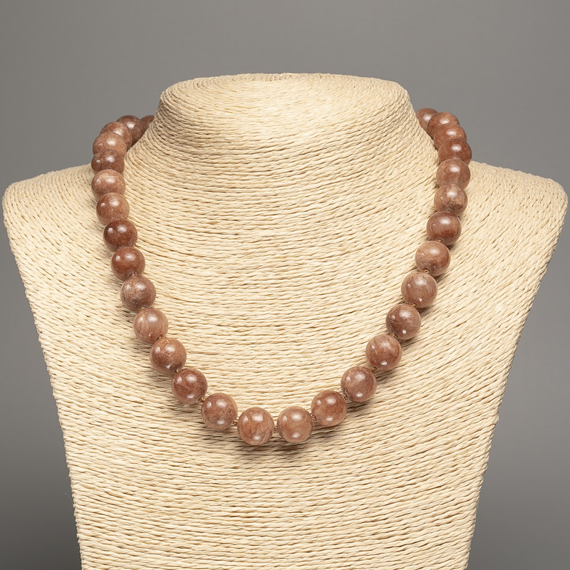 Discount! Necklace 'Jasper' with smooth beads, 12 mm diameter, approx. 50 cm length, made of white nephrite stone (synthetically dyed)