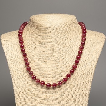 Sale! Necklace 'Carnelian' with smooth beads, diameter about 8 mm, length about 50 cm, made from white nephrite (synthetic dyed).