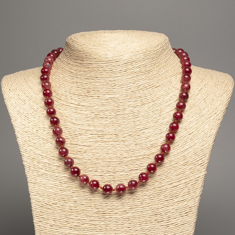 Sale! Necklace 'Carnelian' with smooth beads, diameter about 8 mm, length about 50 cm, made from white nephrite (synthetic dyed).