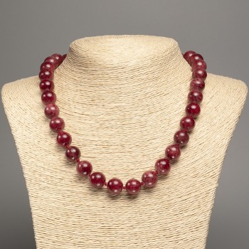 Discount! Carnelian Necklace with smooth beads, 12 mm diameter ±, length 50 cm ±, made of white nephrite (synthetic dyed)
