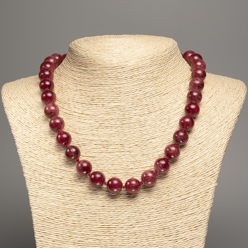Discount! Carnelian Necklace with smooth beads, 12 mm diameter ±, length 50 cm ±, made of white nephrite (synthetic dyed)