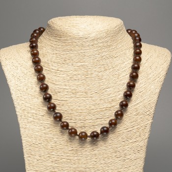 Discount! Necklace 'Tiger's Eye' with smooth beads, diameter about 10 mm, length about 50 cm, made of white nephrite (synthetic dyed)