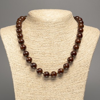 Discount! Tiger's Eye Bead Necklace, smooth beads, diameter 12 mm +/-, length 50 cm +/-, made of white nephrite (synthetically dyed)