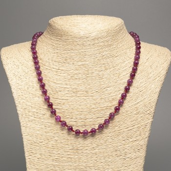 Discount! Burgundy "Tourmaline" Necklace with smooth beads, 6 mm diameter, length about 50 cm, made from white nephrite (synthetic dyed)