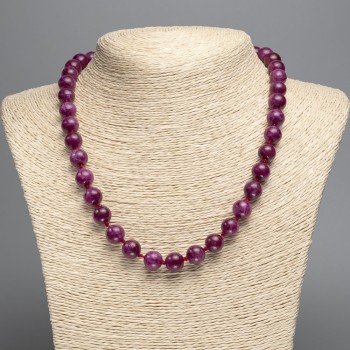 Discount! Burgundy Tourmaline Necklace with smooth beads, 12 mm diameter, approx. 50 cm long, made from white nephrite stone (synthetically dyed)