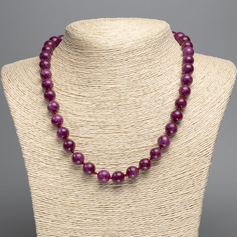 Discount! Burgundy Tourmaline Necklace with smooth beads, 12 mm diameter, approx. 50 cm long, made from white nephrite stone (synthetically dyed)
