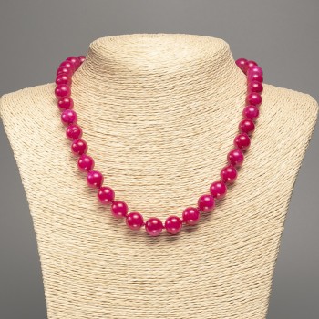 Discount! Raspberry Tourmaline Necklace smooth bead, 10 mm diameter, 50 cm length, made of white nephrite (synthetic dye)