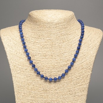 Sale! Blue 'Lazurite' Necklace with a smooth bead, 6 mm diameter ±, length 50 cm ±, made of white nephrite (synthetically dyed).