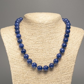 Sale! Blue Lazurite Necklace with a smooth bead, 12mm diameter +/-, 50cm length +/-, made from white nephrite stone (synthetically dyed)