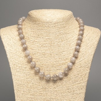 Discount! Labradorite Necklace with smooth beads, 10 mm diameter ±, 50 cm length ±, made of white nephrite stone (synthetic dyed).