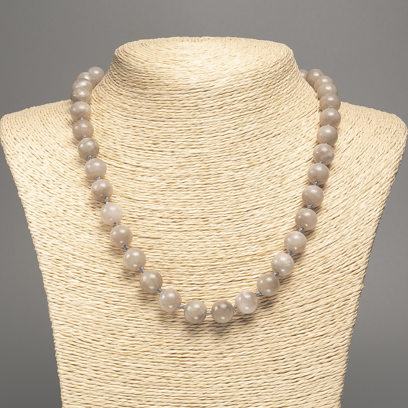 Discount! Labradorite Necklace with smooth beads, 10 mm diameter ±, 50 cm length ±, made of white nephrite stone (synthetic dyed).
