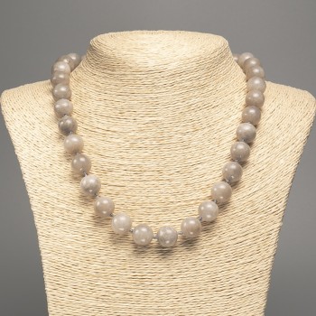 Sale! Labrador Necklace with Smooth Beads, 12mm Diameter, 50cm Length, White Nephrite Stone (Synthetic Dyed)