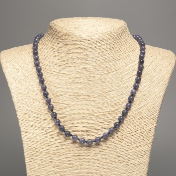 Discount! Charoite Necklace with smooth beads, 6 mm diameter ±, length 50 cm ±, made of white nephrite stone (synthetic dyed)