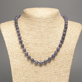 Discount! Necklace 'Charoite' smooth beads, 8 mm diameter ±, length 50 cm ±, made of white nephrite (synthetically dyed)