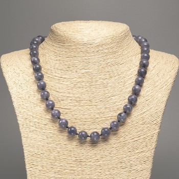 Discount! Charoite Necklace with smooth beads, 10 mm diameter, 50 cm length +/- made from white nephrite stone (synthetic dyed)
