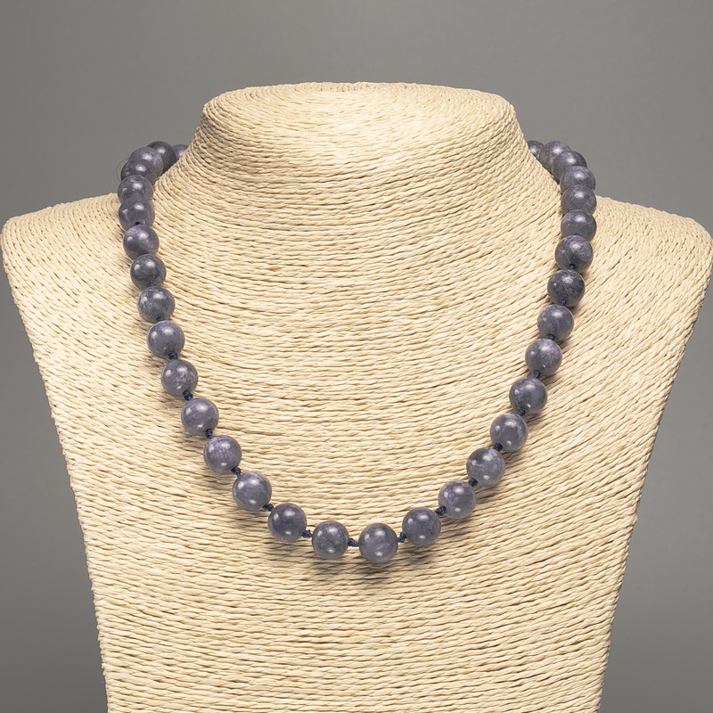 Discount! Charoite Necklace with smooth beads, 10 mm diameter, 50 cm length +/- made from white nephrite stone (synthetic dyed)