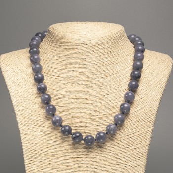 Sale! Charoite Necklace with smooth beads, 12 mm diameter ±, length 50 cm ±, made from white nephrite (synthetic dyed)