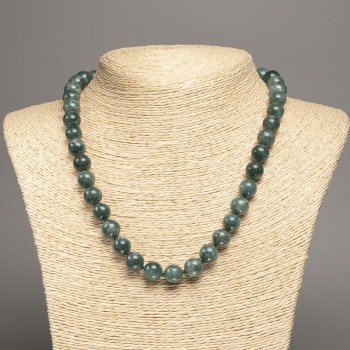Sale! Necklace 'Blue Denim Apatite' with smooth beads, 10mm diameter, 50cm length, made from white nephrite stone (synthetic dyed)