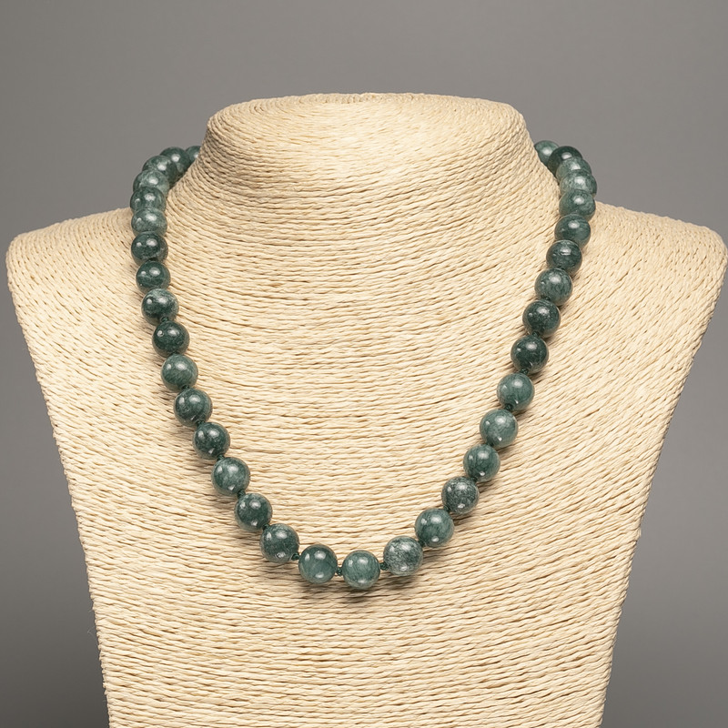 Sale! Necklace 'Blue Denim Apatite' with smooth beads, 10mm diameter, 50cm length, made from white nephrite stone (synthetic dyed)