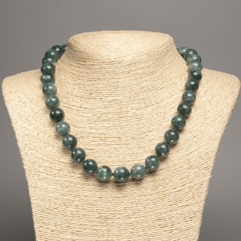 Discount! Blue Denim Apatite Necklace with smooth beads, 12 mm diameter, ± 50 cm length, made of white jade (synthetic-dyed)