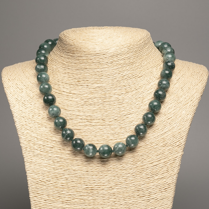 Discount! Blue Denim Apatite Necklace with smooth beads, 12 mm diameter, ± 50 cm length, made of white jade (synthetic-dyed)