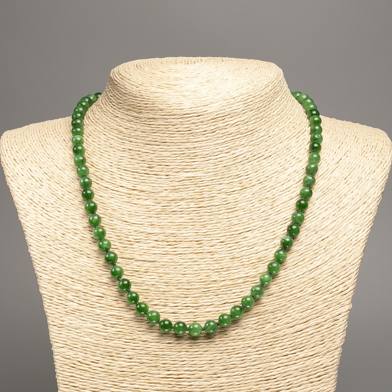Sale! Green Chrysoprase Necklace, Smooth Bead, 6mm Diameter, 50cm Length, from White Nephrite (Synthetic Dyed)