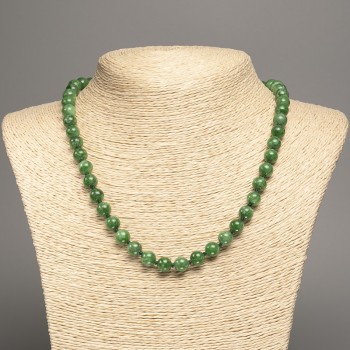 Sale! Green Chrysoprase Necklace with smooth beads, 8 mm diameter, approx. 50 cm long, made of white nephrite (synthetic-dyed).