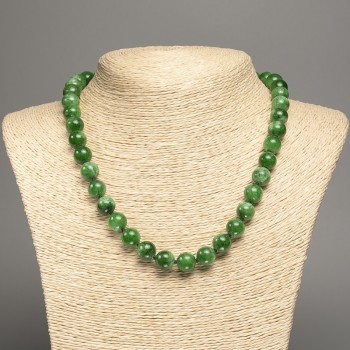 Discount! Green 'Chrysoprase' Necklace, smooth beads, diameter 10mm±, length 50cm±, from white nephrite stone (synthetically dyed)
