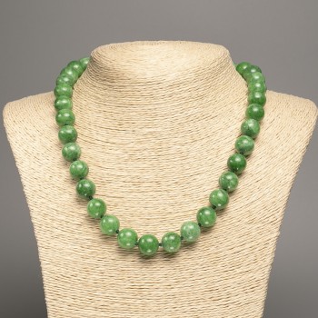 Discount! Green Chrysoprase Necklace with smooth beads, 12 mm diameter, 50 cm length, made of white nephrite stone (synthetic dye)