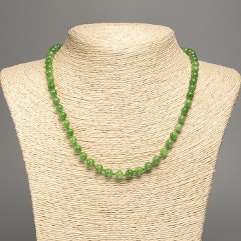 Discount! Green Jadeite Necklace, smooth beads, 6 mm diameter, 50 cm length, made of white nephrite stone (synthetic dyed).