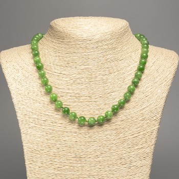 Discount! Green Jadeite Necklace, smooth bead, 8 mm diameter, 50 cm length, made from white nephrite (synthetic-dyed)