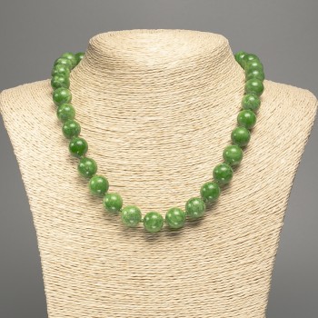 Sale! Green Jadeite Necklace with Smooth Beads, 12mm diameter ±, length 50cm ±, made of white nephrite (synthetic dyed)