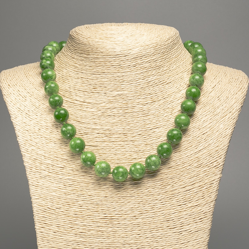 Sale! Green Jadeite Necklace with Smooth Beads, 12mm diameter ±, length 50cm ±, made of white nephrite (synthetic dyed)