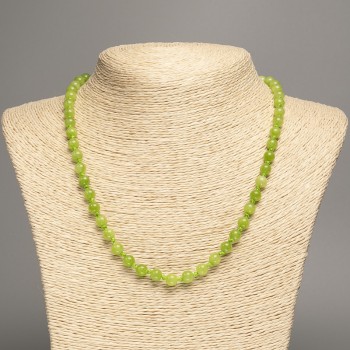 Discount! Green 'Onyx' Necklace with Smooth Beads, 6 mm Diameter, 50 cm Length, Made of White Nephrite (Synthetic-Dyed)
