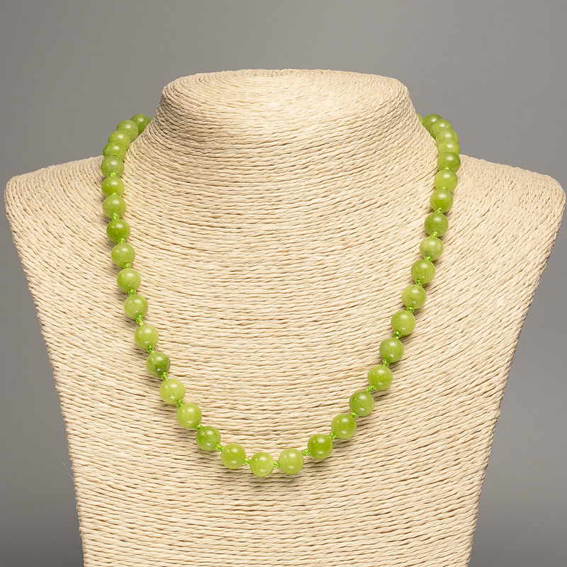 Sale! Green 'Onyx' Necklace with smooth beads, 8 mm diameter, 50 cm length, made of white nephrite (synthetic dyed)