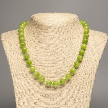 Sale! Green "Onyx" Necklace with smooth beads, 10 mm diameter, approx. 50 cm length, made of white nephrite (synthetic dyed)