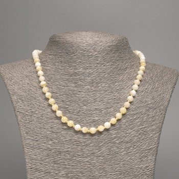 Discount! Yellow and white Necklace 'Celestite' smooth beads, 6 mm diameter ±, length 50 cm ±, made from white nephrite stone (synthetic dyed)