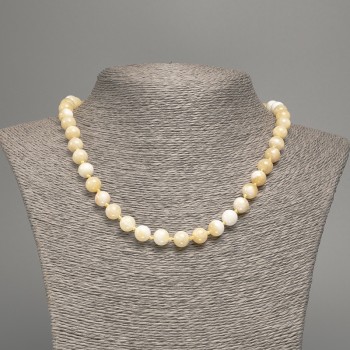 Sale! Yellow and white 'Selenite' Necklace, smooth beads, 8 mm diameter, approx. 50 cm long, made from white nephrite (synthetically dyed)