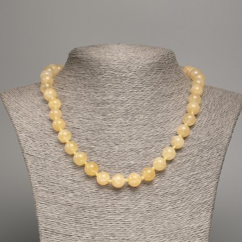 Discount! Pale-yellow necklace 'Selenite' smooth beads, 8 mm diameter ±, length 50 cm ±, made from white nephrite stone (synthetic dyed)