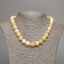 Discount! Pale-yellow 'Selenite' Necklace with Smooth Beads, 12 mm Diameter, 50 cm Length, Made from White Nephrite Stone (Synthetic-Dyed).