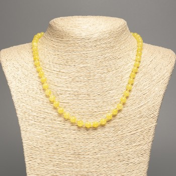 Discount! Lemon-yellow Citrine Necklace, Smooth Bead, 6mm±, Length 50cm±, made of White Nephrite (synthetically dyed)