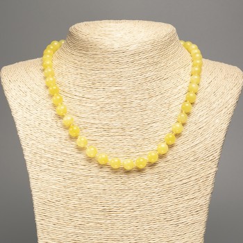 Discount! Lemon-yellow Citrine Necklace with smooth beads, 8 mm diameter, 50 cm long, made of white nephrite stone (synthetically dyed).