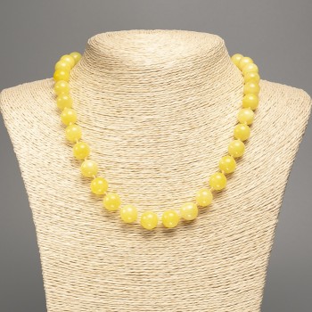 Discount! Lemon-yellow Citrine necklace with smooth beads, 10 mm diameter ±, length 50 cm ±, made of white nephrite (synthetically dyed)
