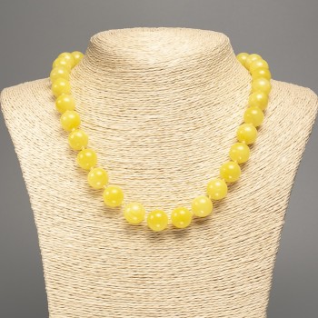 Sale! Lemon-yellow "Citrine" Necklace with smooth beads, 12 mm diameter, 50 cm length, made of white nephrite (synthetic dyed)