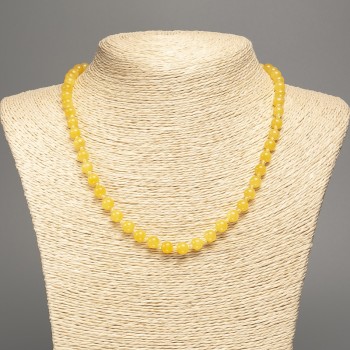 Sale! Citrine Necklace with Sunny Yellow Smooth Beads, 6 mm Diameter, 50 cm Length, made from White Nephrite (synthetic-dyed)
